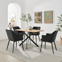 FurnitureboxUK Leonardo Oak Effect Dining Table & 4 Calla Black Velvet Chairs in Brown