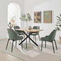 FurnitureboxUK Leonardo Oak Effect Dining Table & 4 Beaumont Green Fabric Chairs in Brown
