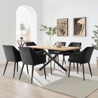 FurnitureboxUK Leonardo Oak Effect Dining Table & 6 Calla Black Velvet Chairs in Brown