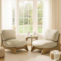 FurnitureboxUK Iko 2x Wood & Cream Chairs + Side Table Outdoor / Indoor Set in Brown