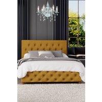 Laurence Llewelyn-Bowen Luna Ottoman Storage Bed in Plush Velvet Fabric, Custom Made in Mustard | Size: Double
