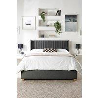Catherine Lansfield Soho Ottoman Storage Wing Bed in Saxon Twill Fabric, Custom Made in Charcoal | Size: Super King