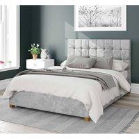 Aspire Sinatra Upholstered Ottoman Storage Bed, Mirazzi Velvet Fabric in Silver | Size: Small Double