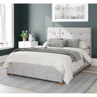 Aspire Presley Upholstered Ottoman Storage Bed, Pure Pastel Cotton Fabric in Grey | Size: Double