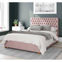 Aspire Nightingale Upholstered Ottoman Storage Bed, Pure Pastel Cotton Fabric in Rose | Size: Super King