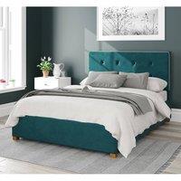 Aspire Presley Upholstered Ottoman Storage Bed, Plush Velvet Fabric in Emerald | Size: Double
