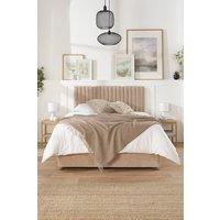 Aspire Grant Divan, Linen Fabric, Strutted Headboard, No Drawers in Light Sand | Size: Small Double