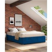 Aspire Upholstered Platform Ottoman Bed Frame in Plush Velvet Fabric in Navy | Size: Small Double