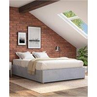 Aspire Upholstered Platform Ottoman Bed Frame in Plush Velvet Fabric in Light Grey | Size: Small Double