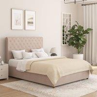 Aspire Taylor Ottoman Storage Bed Frame in Saxon Twill Fabric in Natural | Size: Small Double