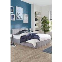 Aspire Castleton Linen Quilted Headboard Ottoman Bed in Grey | Size: Small Double