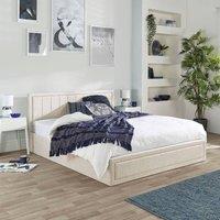 Aspire Castleton Linen Quilted Headboard Ottoman Bed in Natural | Size: Small Double