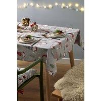 Catherine Lansfield Dining Christmas Gnomes Wipe Clean 137x229 cm Table Cloth Grey/Red