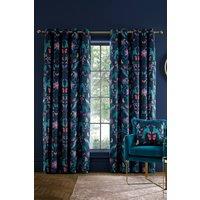 Catherine Lansfield 'Mya Tropical Floral' Lined Eyelet Curtains in Navy | Size: 168cm width x 183cm drop