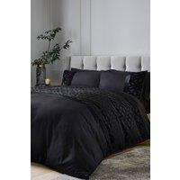 Catherine Lansfield 'Lattice Cut Velvet' Duvet Set in Black | Size: Double