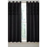Catherine Lansfield 'Lattice Cut Velvet' Lined Eyelet Curtains in Black | Size: 168cm width x 183cm drop