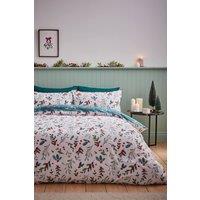Catherine Lansfield 'Christmas Holly and Mistletoe' Brushed Cotton Duvet Cover Set in White | Size: Single