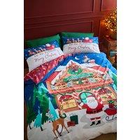 Catherine Lansfield 'Christmas Santa's Workshop' Reversible Duvet Cover Set in Navy | Size: Single