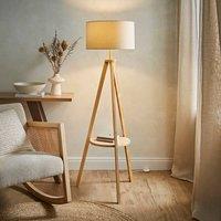 ValueLights Morrigan Natural Wood Tripod Floor Lamp with Fabric Drum Lamp Shade