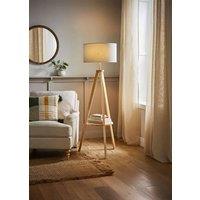 ValueLights Morrigan Natural Wood Tripod Floor Lamp with Fabric Drum Lamp Shade in Grey
