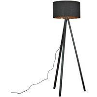 ValueLights Barbro Black Wood Tripod Floor Lamp with Black Gold Shade and LED Bulb