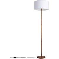 ValueLights Heather Dark Wood Floor Lamp with Fabric Drum Shade in White