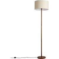 ValueLights Heather Dark Wood Floor Lamp with Fabric Drum Shade in Natural