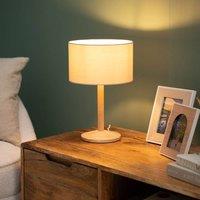 ValueLights Triston Light Natural Wood Table Lamp with Natural Fabric Drum Shade in Brown