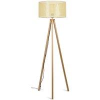 ValueLights Barbro Light Wood Tripod Floor Light Lamp with Reni Drum Shade in Off White