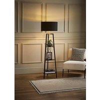 ValueLights Hiru Black 3 Tier Shelf Floor Lamp with Black and Gold Shade and Bulb