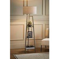 ValueLights Hiru Grey 3 Tier Wooden Shelf Floor Lamp with Large Drum Shade in Light Grey