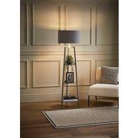 ValueLights Hiru Grey 3 Tier Shelf Floor Lamp with Grey and Chrome Shade and Bulb in Metallic Silver