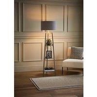 ValueLights Hiru Grey 3 Tier Wooden Shelf Floor Lamp with Grey and Copper Shade