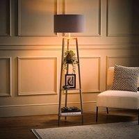 ValueLights Hiru Grey 3 Tier Shelf Floor Lamp with Grey and Copper Shade and Bulb