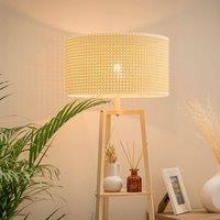 ValueLights Hiru 3 Tier Wooden Shelf Floor Lamp with Natural Wicker Shade and Bulb in Nude