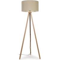 ValueLights Barbro Light Wood Tripod Floor Light Lamp with Reni Drum Shade in Natural
