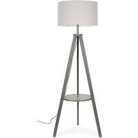 ValueLights Morrigan Grey Wood Tripod Floor Lamp with Fabric Drum Lamp Shade