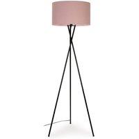 ValueLights Camden Black Metal Tripod Floor Lamp with Blush Pink Drum Lamp Shade in Dusty Pink