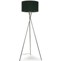 ValueLights Camden Brushed Chrome Tripod Floor Lamp with Forest Green Drum Shade in Bottle Green
