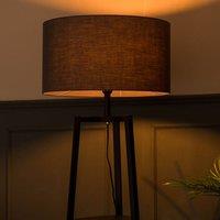 ValueLights Hiru Black 3 Tier Wooden Shelf Floor Lamp with Large Drum Shade in Charcoal