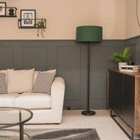 ValueLights Charlie Black Floor Lamp Large Green Shade