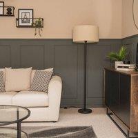 ValueLights Charlie Black Floor Lamp Large Natural Shade