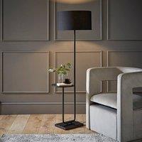 ValueLights Tavel Matte Black Marble Base Floor Lamp With Table And Large Black Shade