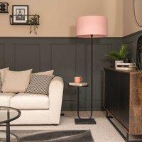 ValueLights Tavel Black Marble Base Floor Lamp With Table And Large Blush Pink Shade