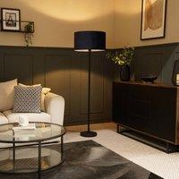 ValueLights Charlie Black Stem Floor Lamp Light with Velvet Lamp Shade in Navy | Size: 18 inches