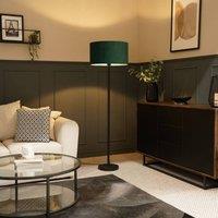 ValueLights Charlie Black Stem Floor Lamp Light with Velvet Lamp Shade in Bottle Green | Size: 18 inches