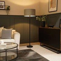 ValueLights Charlie Black Stem Floor Lamp Light with Velvet Lamp Shade in Grey | Size: 18 inches