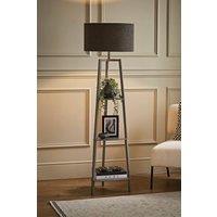 ValueLights Hiru Grey 3 Tier Wooden Shelf Floor Lamp with Boucle Drum Shade in Charcoal