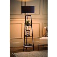 ValueLights Hiru Black 3 Tier Shelf Floor Lamp with Large Drum Shade and Bulb in Navy