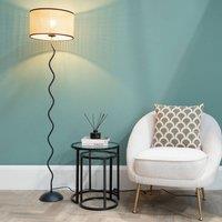 ValueLights Wiggle Black Metal Floor Lamp With Natural Cane Lampshade
